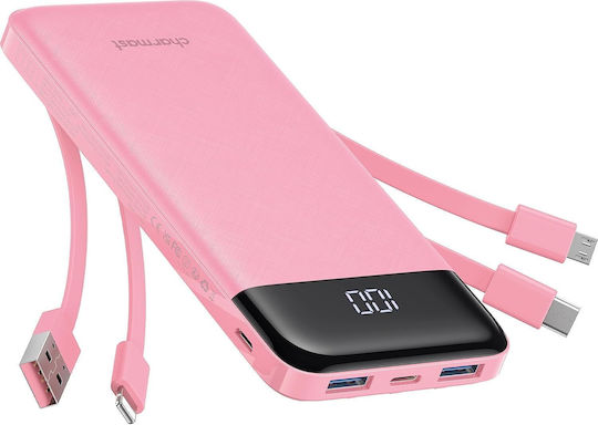 Charmast W1148 Power Bank 10000mAh with 2 USB-A Output Ports and USB-C Port Pink