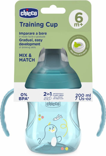 Chicco Training Cup Εκπαιδευτικό Μπιμπερό Σιλικόνης με Λαβές Τιρκουάζ για 6m+ 200ml