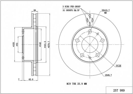 Vorderseite Bremsscheiben Fiat Ducato 2006 Set 1607872180