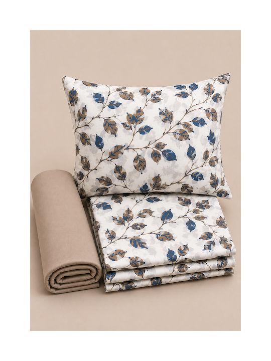 Comfort Σετ Σεντόνια Μονά Βαμβακερά Φύλλα Μπλε 270x165cm 3τμχ