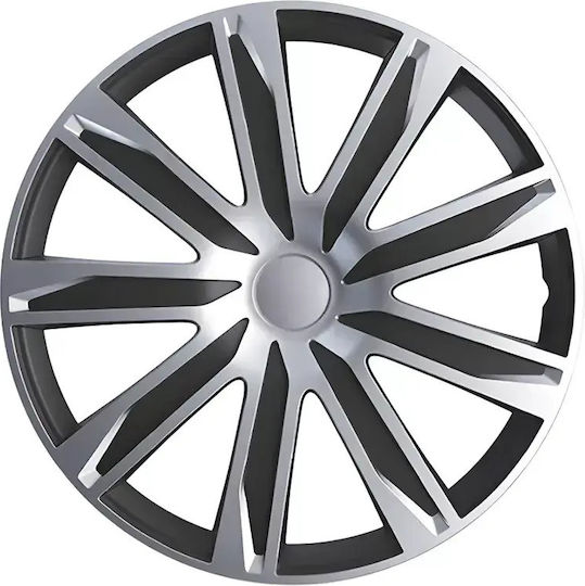 Car Hubcaps Raze Black Silver 113888 16'' 4 Pieces Auto Gs 34413