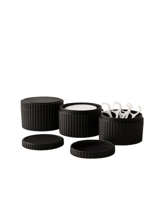 Femmit Badezimmerzubehör-Set mit 3 Stück Schwarz mit Baumwolldeckel Wattestäbchen Haarnadeln & Make-up-Accessoires