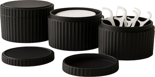 Femmit Set of 3 Bathroom Organizers Black Lid Cotton Swabs Tweezers & Makeup Accessories