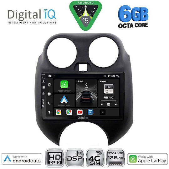 Digital IQ Car Audio System for Nissan Micra 2010-2014 Bluetooth USB WiFi GPS Apple CarPlay Android Auto with 9" Touch Screen