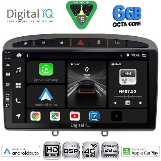 Digital IQ Car Audio System for Peugeot 308 / RCZ 2007-2012 (Bluetooth/USB/WiFi/GPS/Apple CarPlay/Android Auto) with 9" Touch Screen