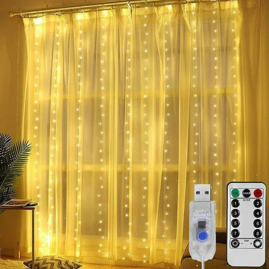 LED Christmas Lights 3m x 300cm Warm White USB Curtain