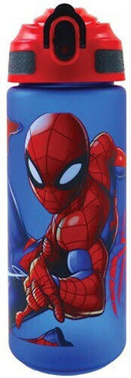 Gim Spiderman Spiderman Пластмасова Детска Бутилка За Вода Spiderman Термос със Сламка Син 600ml