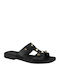 Leder Flache Sandalen Für Damen Schwarz