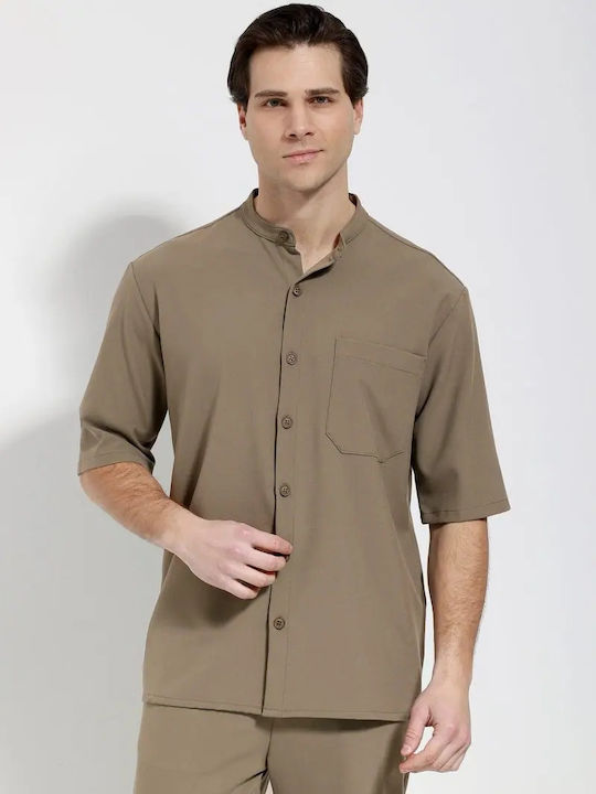 Short Sleeve Shirt In Regular Fit Dark Beige