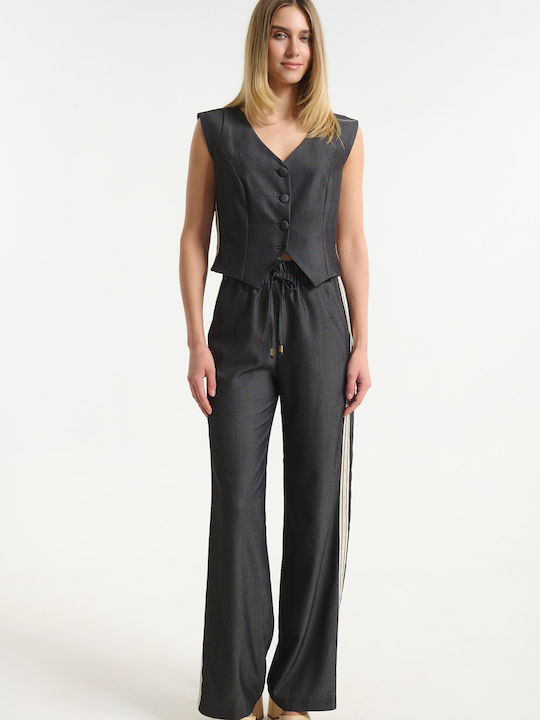 Women's Pantaloons with Rubber Band Striped Black