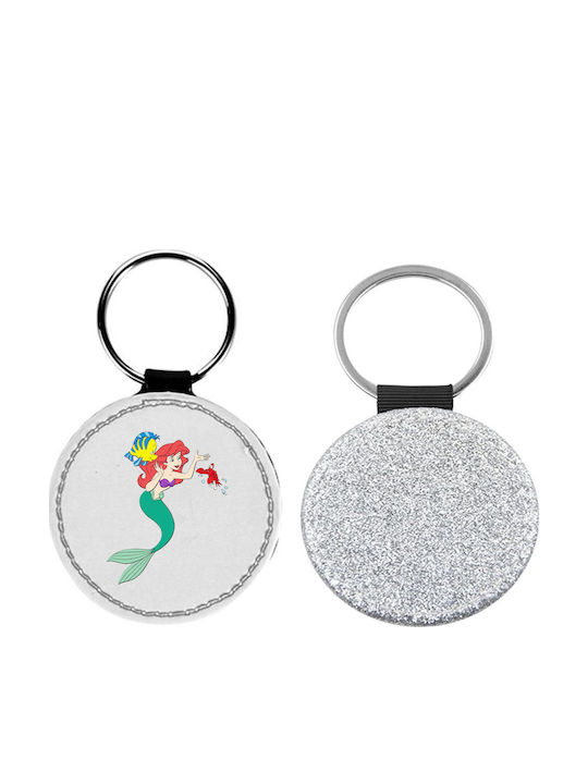Leder Schlüsselanhänger Rund Ariel Glitter Silber