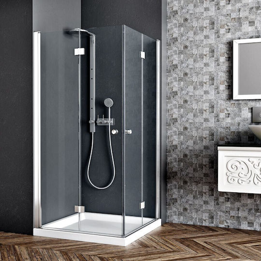 Karag Cabină de Duș cu Ușă Pliabilă 90x90cm Sticlă Transparentă Chrome