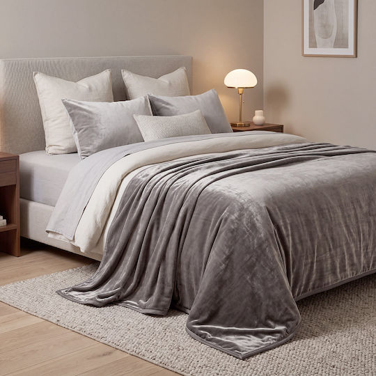 Beauty Home Velora Art 12550 Velvet Blanket Double Bed 220x240cm Grey 12550KBYD-Grey