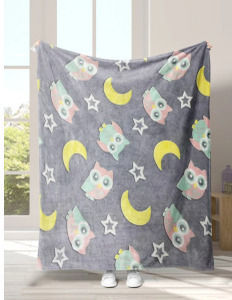 Cotton World Одеяло Фосфоресциращо Owl On Moon And Stars Background 200x150εκ.