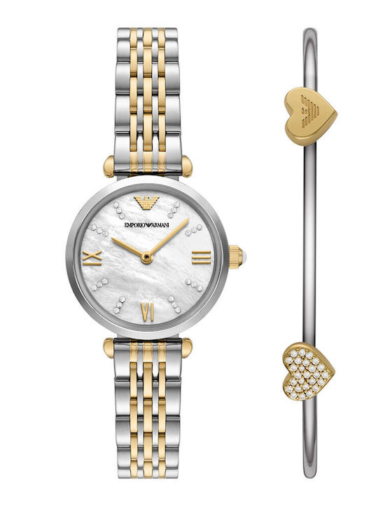 Emporio Armani Γυναικείο Ρολόι 28mm Μπαταρίας με Ασημί Μεταλλικό Μπρασελέ