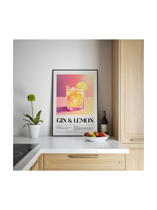 Poster Gin & Lemon Cocktail Pst25465 21cm X 30cm Frame Natural Wood Beige 71088pd154858f55316
