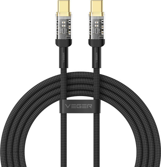 Veger Cablu USB 2.0 LED / Braided USB-C Tată - USB-C 240W Negru 1.5m CC2-TMD