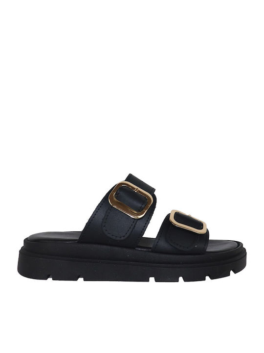 Дамски Кожени Сандали Flatforms Черни