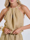 Women's Summer Linen Sleeveless Blouse with Neck Tie Beige