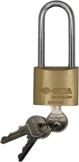 Cisa Locking Line Brass Long-Shackle Padlock with Key 13.8mm
