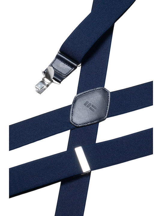 Miguel Bellido Smooth Elastic Strap Ανδρικές Τιράντες Δερμάτινα Κουμπώματα 3,5 Εκ Μπλέ