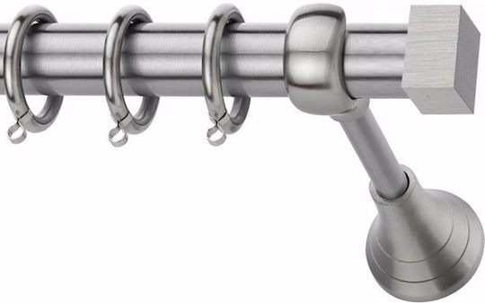 Metallic Curtain Pole Carre Double with Rod Ø25mm 140cm Silver