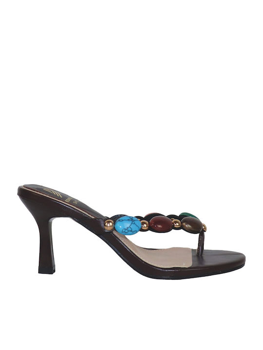 Mules With Thin Low Heel In Brown Colour