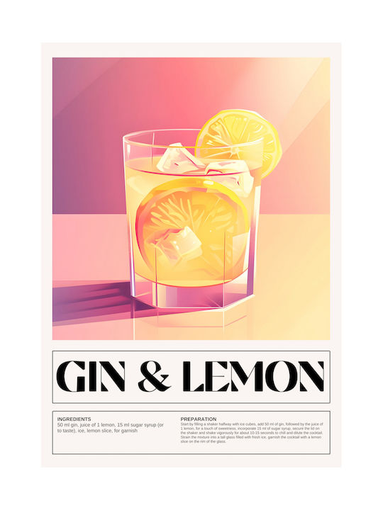 Poster Gin & Lemon Cocktail Pst25465 40cm X 50cm Black Wooden Frame
