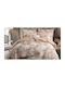 Super-Double Bed Sheet Set With 2 Pillowcases With Rubber Hugger 160x260cm Floral Beige 3 Pieces