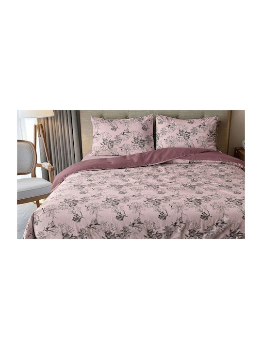 Super-Double Bed Sheet Set With 2 Pillowcases With Rubber Hugger 160x260cm Blossom Lilac 3 Pieces