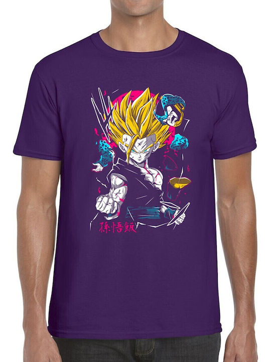 T-shirt Stylized Character Art Print Yellow Hair Japanese Characters Pop Culture Purple T-shirt Stylized Character Art Print Yellow Hair Japanese Characters Pop Culture Purple