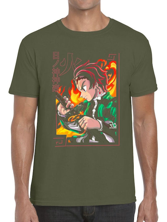 T-shirt Anime Character Illustration Flames Swo...