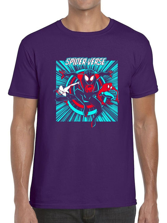 T-shirt Spider-verse Spider-man Graphic Art Print Pop Culture Purple T-shirt Spider-verse Spider-man Graphic Art Print Pop Culture Purple