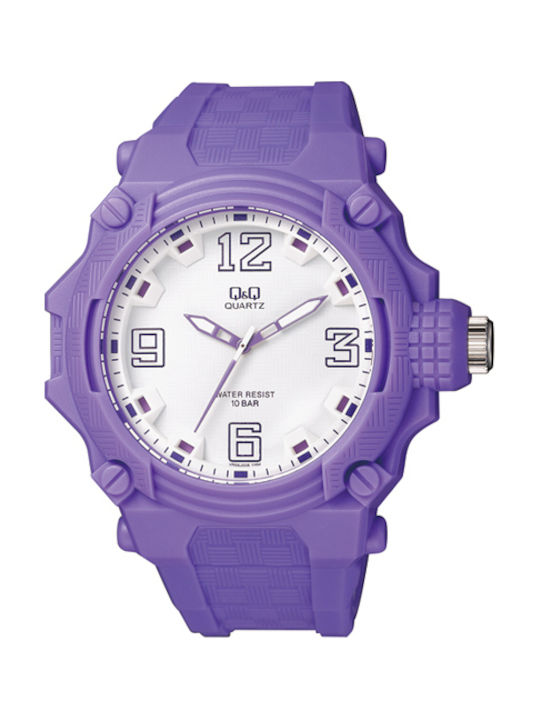 Q&Q Мъжки Часовник 44mm На Батерия с Лилава Каучукова Каишка