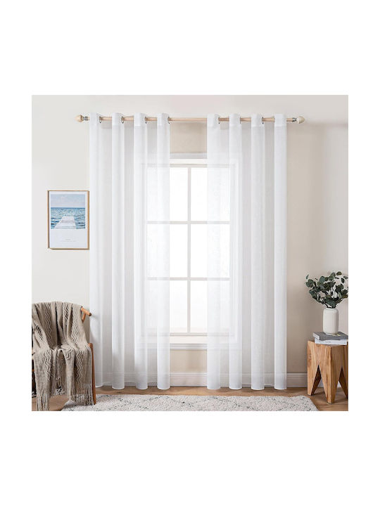 Miulee Σετ Κουρτίνες με Τρουκς Λευκές 140x300εκ.