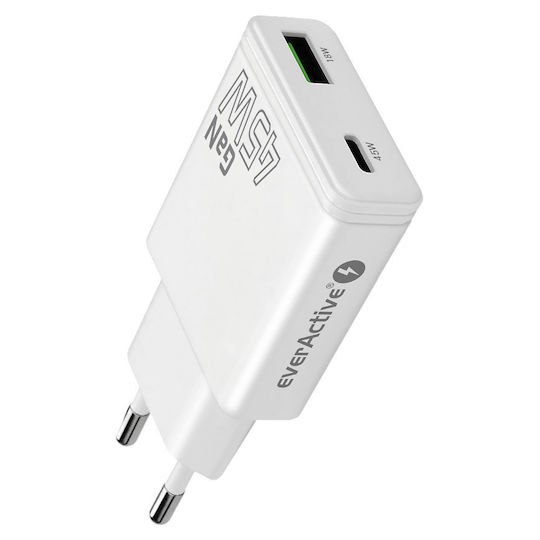 everActive Φορτιστής Χωρίς Καλώδιο GaN με Θύρα USB-A και Θύρα USB-C 45W Power Delivery / Quick Charge 3.0 Λευκός (SC-460Q)