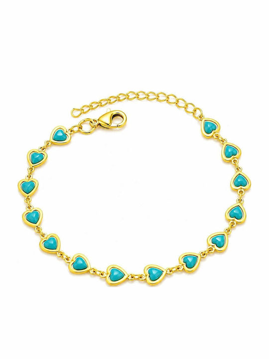Charmy Women's Chain Bracelet with Heart Design Gold Plated Steel 16cm