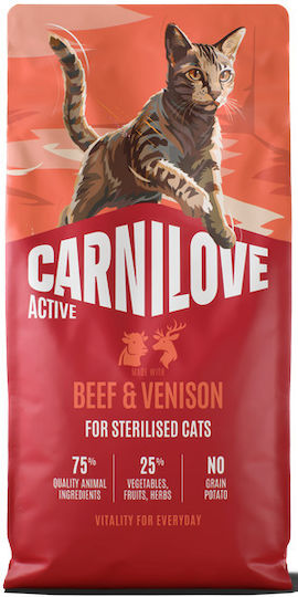 Carnilove Dry Cat Food Grain-Free for Adult Neutered Cats with Beef / Calf / Deer / Salmon / Potatoes / Meat / Chicken 0.4kg