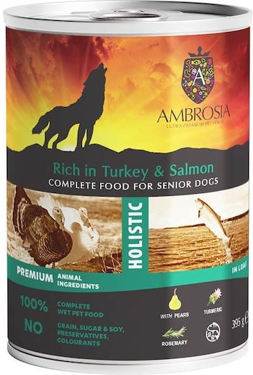 Ambrosia Wet Dog Food for Elderly Dogs with Turkey and Salmon 395gr