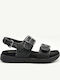 Leder Flache Damen Sandalen Flatforms Schwarz