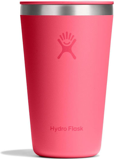 Hydro Flask Handled Tumbler Θερμός Ανοξείδωτο BPA Free 500ml Popstar Pink με Καλαμάκι και Λαβή