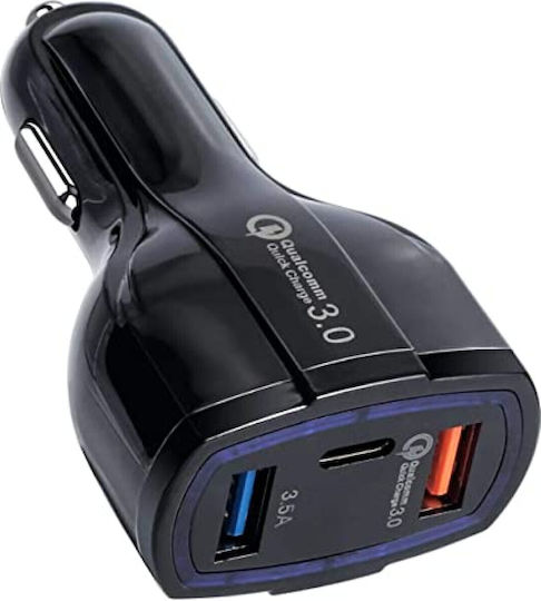 Φορτιστής Αυτοκινήτου 3 Θύρες Usb Type C 35w 7a Ipad Iphone Samsung