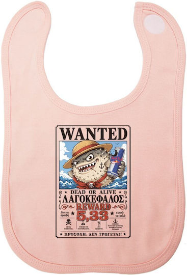 Koupakoupa Lagokefalos Wanted Dead Or Alive Baby Bib Fabric with Hoop & Loop Fastener Pink