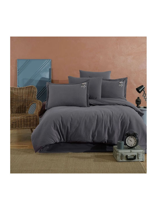 Clasy Home Set Huse Pentru Pilote 100% Bumbac 200x220cm Dublă Cu 2 Fețe De Pernă & 1 Cearșaf Gri