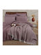 Clasy Home Set Huse Pentru Pilote 100% Bumbac 200x220cm Dublu Cu 2 Fețe De Pernă & 1 Cearșaf Violet
