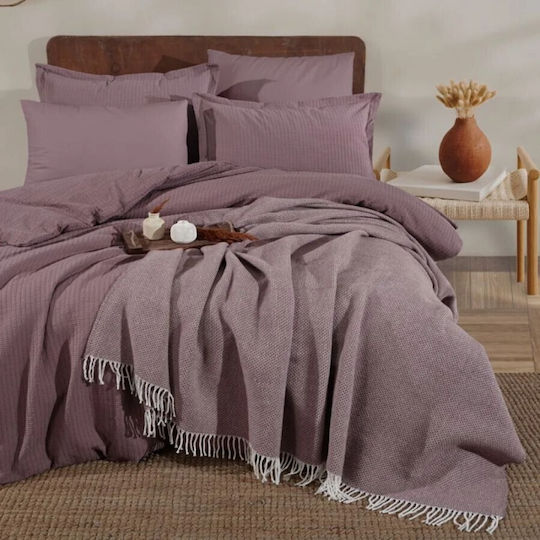 Clasy Home Cotton Duvet Cover Set 200x220cm Double With 2 Pillowcases & 1 Bed Sheet Purple