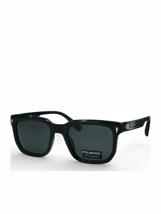 Riverio Men's Sunglasses with Black Horn-Rimmed Frame and Black Polarized Lens