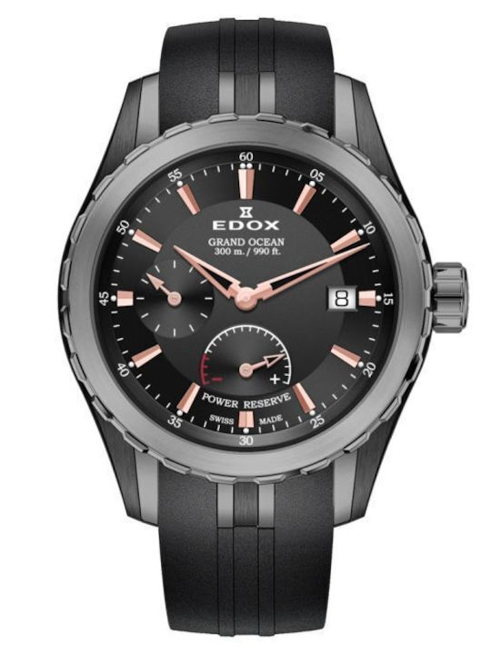 Edox Grand Ocean Men's Watch Automatic with Black Rubber Strap