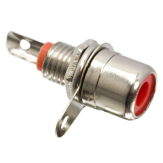 Set 10 Conectori RCA Feminin Roșii Montare Pe Panou Conector Încorporat Placat Cu Nichel Ø 6,25 Mm