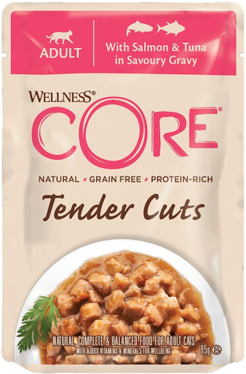 Wellness Tender Cuts Nasses Katzenfutter in Beutel mit Lachs, Thunfisch, Huhn, Kartoffeln und Leber 24x85gr
